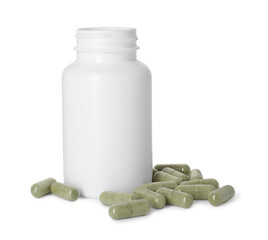 Canvas Print - Bottle and pile of vitamin pills isolated on white