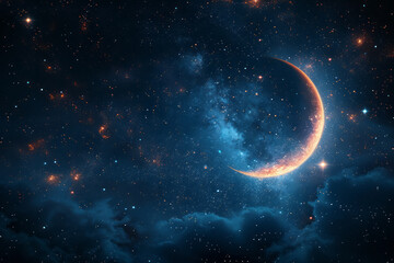 Poster - A digital wallpaper featuring a gradient of midnight blue to onyx, with twinkling stars and a crescent moon,