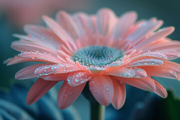 Poster - Macro photography of a flower with petals gradually changing color from pastel pink to light green,