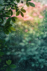 Poster - Artistic interpretation of a spring shower with raindrops showing a color gradient from pastel pink to light green,