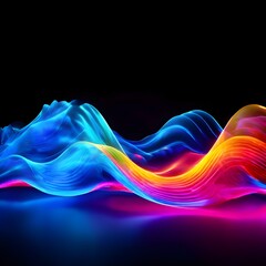 Electric Euphoria: Abstract Neon Wave 3D Design Undulates in Space, Vibrant Primary Colors Blend Seamlessly in a Hypnotic Display.