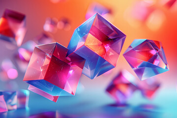 Aufkleber - Art print with a gradient background and floating geometric shapes that create a 3D effect,