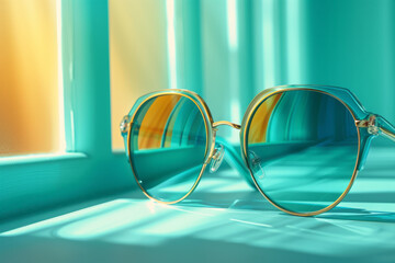 Poster - Fashion illustration showcasing a gradient background from light lemon to pale turquoise for a refreshing look,