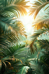 Aufkleber - Promotional flyer for a tropical resort, showcasing a gradient from green to blue and iconic palm leaves,