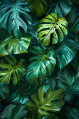 Poster - Eco-tourism poster with a deep green to blue gradient and detailed illustrations of rainforest leaves,