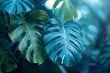 Aufkleber - Desktop organizer wallpaper with a functional gradient from green to blue, providing a calming backdrop of tropical leaves,