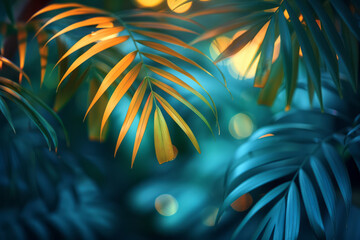 Aufkleber - Desktop organizer wallpaper with a functional gradient from green to blue, providing a calming backdrop of tropical leaves,