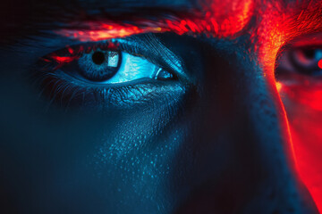 Aufkleber - Promotional flyer for a psychological thriller film, featuring a gradient from blue to red to signify tension,