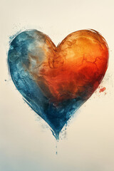 Poster - Illustration of a heart with a gradient from calm blue to passionate red, symbolizing loveâ€™s intensity,