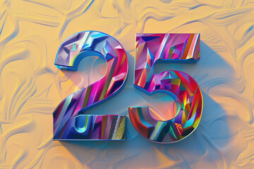 happy 25th birthday! numbers 25 written in colorful neon font.