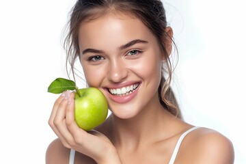 Portrait of an attractive girl with the green apple