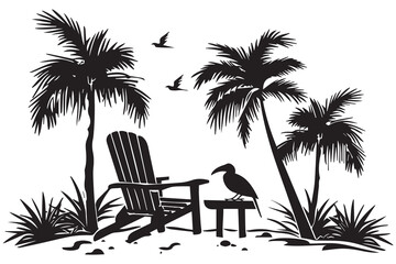 Wall Mural - Relaxing on Beach Vector Silhouette