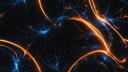 Wall Mural - abstract light background A black background with a fractal pattern of electric sparks in blue and orange hues 
