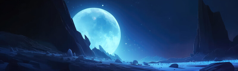 Wall Mural - Serene Moonrise over a Snowy Mountain Landscape