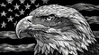 Black And White Bald Eagle With USA Flag, National Day, Generative Ai