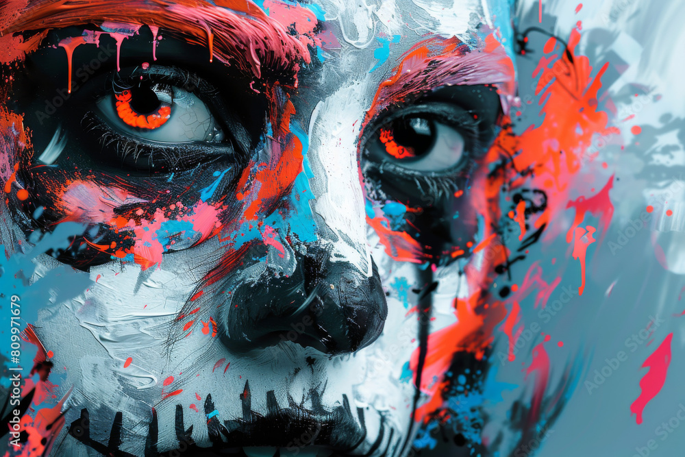 Create a contemporary abstract artwork of a punk-inspired zombie face ...