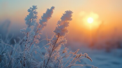 Wall Mural - winter nature cold snow frost season blue white beauty grass landscape ice background