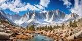 Fototapeta  - High peak mountain hill cliff with snow ice on top. Adventure travel nature outdoor scenic background landscape