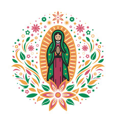 Wall Mural - Virgin of Guadalupe, stylized illustration mexican virgin flower design