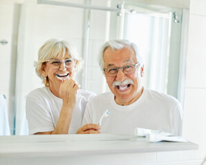 Wall Mural - woman tooth bathroom toothbrush hygiene senior morning routine brushing toothpaste care dental elder