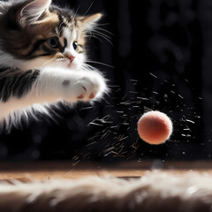 Wall Mural - A close-up of a cats paw batting at a toy. 