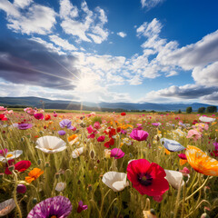 Sticker - A field of wildflowers in the countryside.