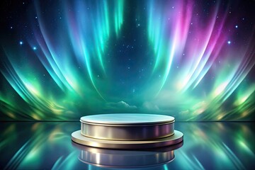 Wall Mural - Abstract background with round podium and colorful lights.