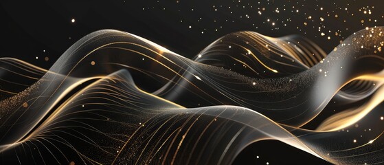 Wall Mural - sleek black lines on a blended gradient backdrop with golden highlights.