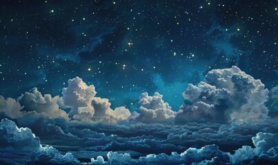 Canvas Print - A starry night sky with scattered altocumulus clouds