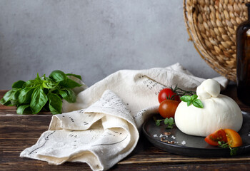 Poster - soft mozzarella burrata cheese on a plate