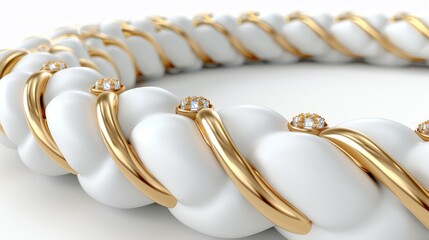 Wall Mural -   A tight shot of a white and gold bead bracelet, adorned with a diamond at each bead's end