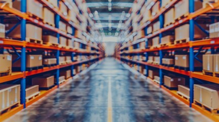   A large warehouse is filled with numerous shelves, each holding various types of boxes