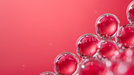 Sticker -   A macrod Close-up of water droplets against a pink backdrop, with an individual drop at image's base