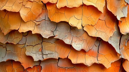 Canvas Print -   A tight shot of an orange-painted tree bark, exhibiting brown streaks of paint