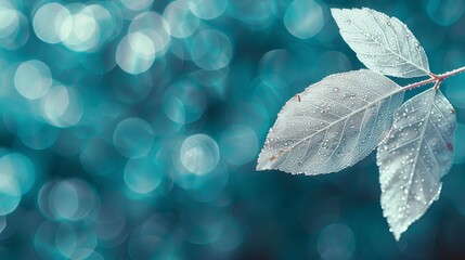 Canvas Print -   Close-up of a tree leaf, wet with water droplets, against a softly blurred background