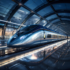 Wall Mural - Futuristic high-speed train in a sleek station. 