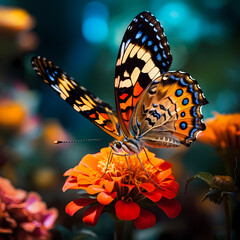 Sticker - Macro shot of a butterfly on a flower. 