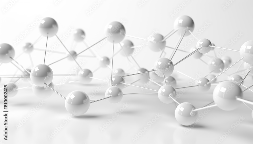 Network connection structure with white spheres on light background ...