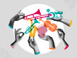 Jazz music instrument and human hands in retro collage vector illustration