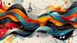 A background depicting the essence of music through abstract doodles and shapes, with lines flowing like notes and colors representing sound waves