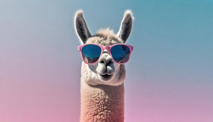 llama with sunglass isolated on pastel background