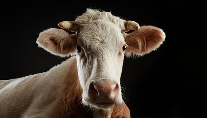 Wall Mural - cow close up head on black background