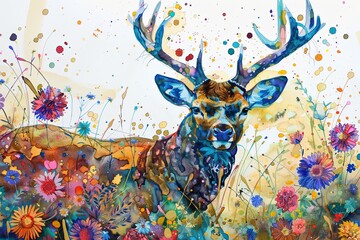 Wall Mural - ai generated illustration of a vibrant deer in a lush green meadow