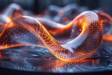 Wall Mural - stunning close-up of a light wave pattern with intricate blue and red hues, signifying connectivity 