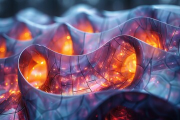 Wall Mural - a mesmerizing image capturing the flowing forms and radiant colors of abstract waves with glowing ce