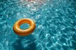 © Larisa AI - The image captures an orange float in the contrasting bright blue, sunlit water of a swimming pool, depicting leisure time