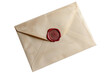 © Mrt - A beige paper envelope, letter with a red wax seal on it isolated on transparent background