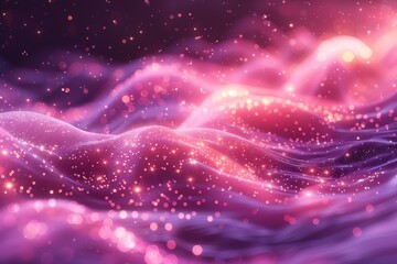 Wall Mural - this is a digital abstract image featuring flowing waves with pink and purple hues, highlighted with