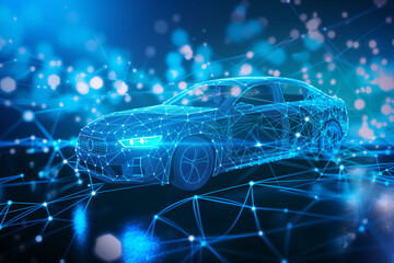 A blue futuristic model of a car, future of car designing and testing technology, new manufacturing.