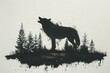 Silhouette of a wolf in the forest,  Watercolor painting